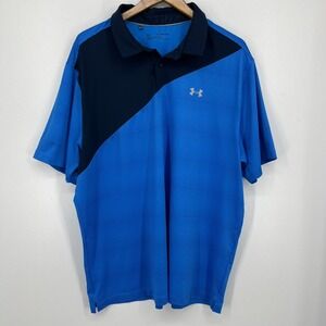 Under‎ Armour Polo Shirt Men's Size 2XL Blue Loose Fit Striped Logo Short Sleeve
